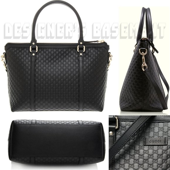 GUCCI black MICRO GUCCISSIMA leather Zip top Small TOTE shoulder Satchel bag NWT - Picture 6 of 9